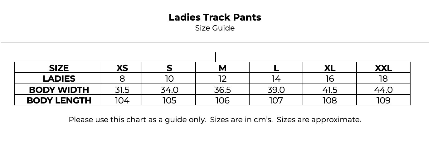 Size guide for Women's Track Pants
