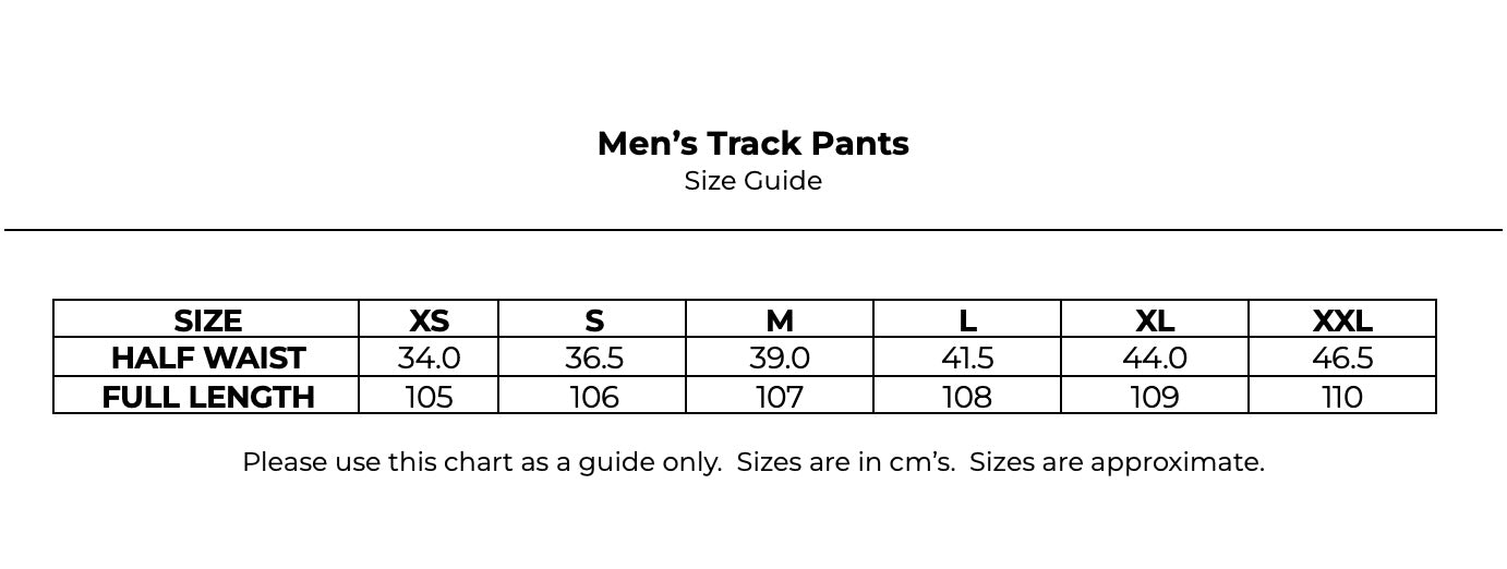 Size guide for Men's Track Pants