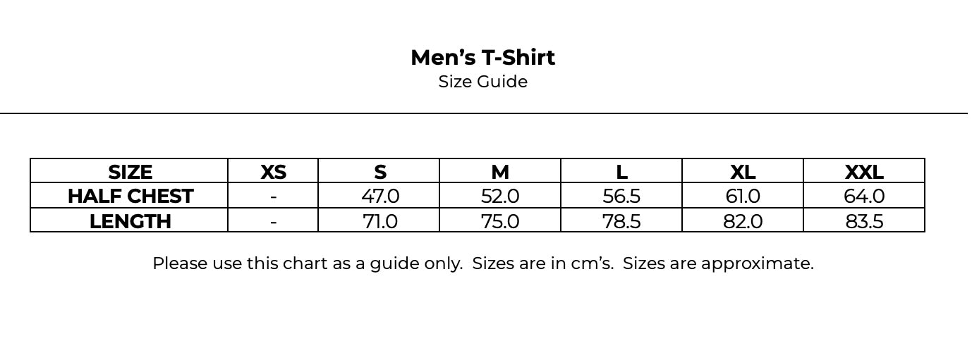 Size guide for Men's T-Shirt